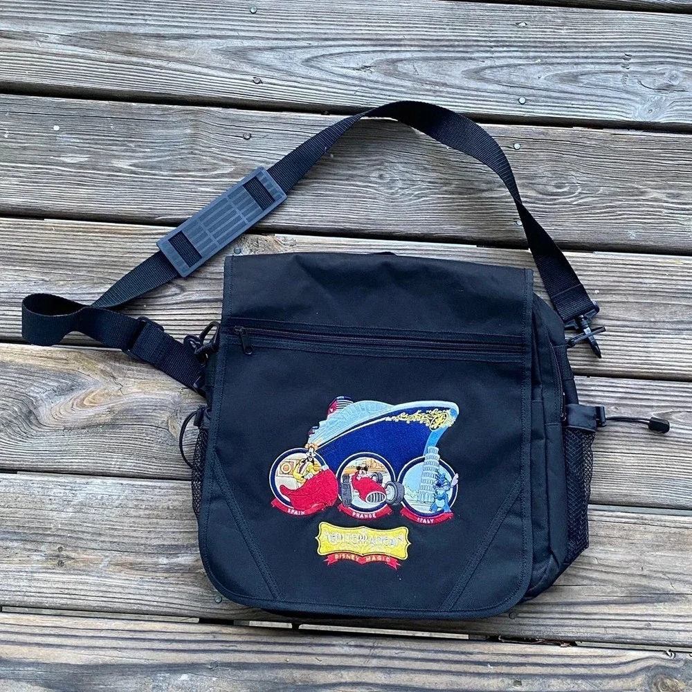 Vintage Disney Messenger Bag Unisex Large Black‎ Excellent Mediterranean Cruise